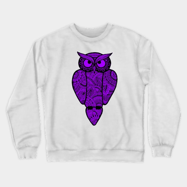 Purple Zentangle Owl Crewneck Sweatshirt by calenbundalas